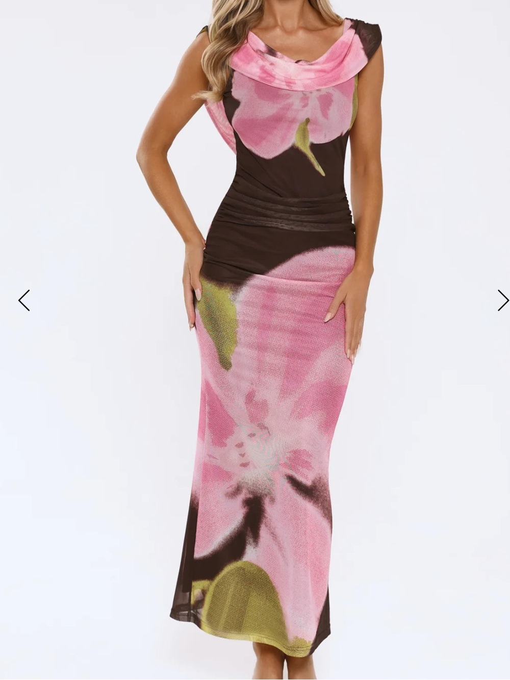 STRAWBERRY SPRITZ MESH MAXI DRESS BROWN